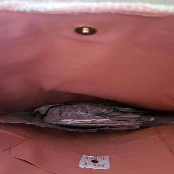 Shade & Shore Pink Beige Woven Fringe Tote Bag Boho Beach Travel Shoulder Purse - Picture 4 of 5